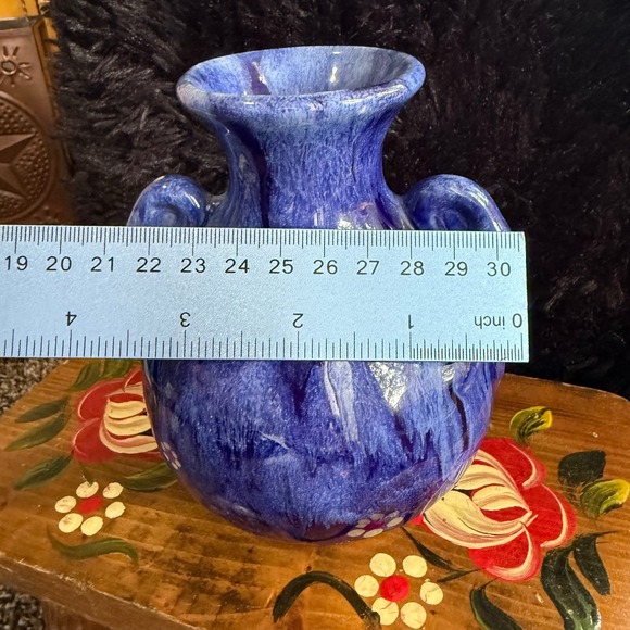 Signed McCoy 474 brush cobalt Blue Jardeniere Ceramic Swan Vase Handles Decor - Picture 3 of 7